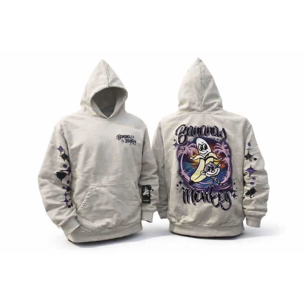 Bananas Monkey Hood Classic Hoodie Bone Graphic Print Airbrushed Vibe Size XL